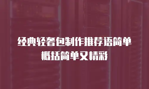 经典轻奢包制作推荐语简单概括简单又精彩